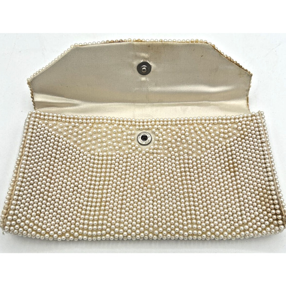 Vintage Mid-Century Faux Pearl Handbag About 7.75" x 4.5" Made Japan SKU U195 - Picture 4 of 6